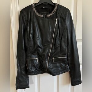 Zara Black Leather Jacket with Chain Detail